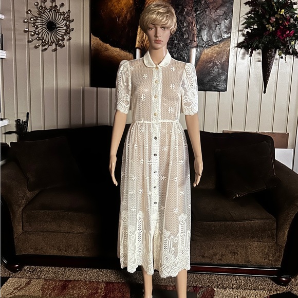 Vintage (1960’s) USA ~ Size 6 ~ Net Floral Lace Edwardian Embroidery Sexy Dress - Picture 4 of 16